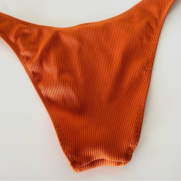 NEW OLD NAVY Rust Orange Ribbed Cheeky High Rise Bikini Swim Swimsuit Bottoms M - Picture 5 of 5